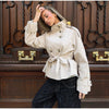 Women's Coats Jacket Double Breasted Belted Cropped Trench Coat Stand Collar Long Sleeve Casual Outerwear For Ladies