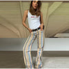 Multicolor Striped Low Waisted Pants Straight Leg Full Length Retro Colorful Trousers Spring Casual Lady Daily Wear