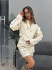 Floral Printed Blazer Skirt Suit Women Elegant Cropped Lapel V-neck Coat Slim Mini Skirts Set Spring Lady Casual Outfit