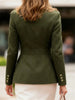 Women's Military Style Jackets Army Green Stand Collar Gold Button Slim Fit Multi-Pocket Casual Office Blazer Outerwears