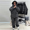 Printed Drawstring Oversized Pockets Puffer Suit Winter Women Warm Padded Coat Set Warm Casual Lady Cotton-Padded Outfit