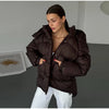 Women's Solid Oversized Puffer Jacket Full Sleeve Detachable Hood Pocket Zipper Warm Coat Winter Female Daily Casual Wear
