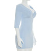 Women Twist V Neck Bodycon Mini Dress Slim Mid Sleeve Solid Color Sexy Y2K Casual Tee Dress Date Vacation Outfit