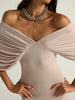Women Off-shoulder Ruched Sexy Maxi Dress Elegant Deep V Neck Draped Sleeve Bodycon Club Party Long Dresses Female
