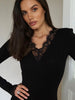 Lace Patchwork V Neck Women Dresses Solid Casual Bodycon Long Sleeve Sexy Club Outfits Female Elegant Vestidos