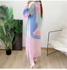 Maxi Pleated Dress For Women Lapel Single Breasted Long Sleeves Color Block Tassel Hem Loose Chic Clothing Autumn 2R5928