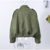 Autumn Women's Green Suede Short Jacket Loose Lapel Zipper Long Sleeve Bomber Coat Female Lady High Street Outwears