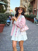 Chic Embroidery Pink Lace Up Woman Short Coat Casual Long Sleeves V Neck Jacket Autumn Lady Commuter Street Outerwear