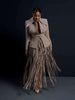 Women Two-Piece Set Turn‑Down Collar Long Sleeve Cinched Waist Blazer Maxi Fringe Slit Skirts Elegant Chic Outfits