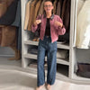 Pink Corduroy Cropped Jacket For Women Casual Contrast Collar Long Sleeve Zipper Coat Lady Spring Chic Streetwear