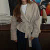 Lapel Collar Belted Jacket Women Long Sleeve Double Breasted Wide Cuff Strap Open Front Casual Coat Autumn Jackets