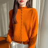 Autumn Winter Women's 100% Merino Wool Knit Cardigan Stand Collar Single Row Button Front Sweater Soft Warm Office Wear Coat