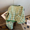 Korean Tweed Jacket Vintage Green Outerwear Spring Autumn Women Coat Cropped Jacket Long Sleeve Button Turndown Collar Suit