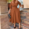 Elegant Churchs Black Dress for Women Round Neck 3/4 Sleeve Pocket Vintage Contrast Midi Dresses Autumn Clothing