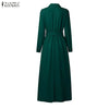 Women Maxi Dresses Elegant Lapel Neck Long Sleeve Fitted Waist Belted Wrapped Long Dress Commuting Woman Clothes