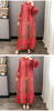 Red Pleated Hand-Cranked Floral Print Women's Long Dress Long Sleeve Elegant Temperament Elastic Loose Dresses 2DB4509