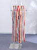 Colorful Striped Wide Leg Trousers Women Bohemian High Waist Multi-color Panelled Slim Straight Pants Lady Beachwear