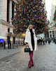 Elegant Faux Fur Collar Coat Women Winter Slim Patchwork Pocket Warm Trench Street Casual Long Faux Fox Fur Outerwear