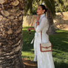 Elegant Embroidered White Dress Women Chic Lapel Long Sleeve High Waist Lace Up Maxi Dresses Female Hollow Out Vestidos