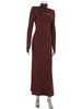 Sexy Sheath Women's Maxi Dresses Solid Turtleneck Regular Long Sleeves Hollow Out Slim Fit Bodycon Party Vestidos Robes