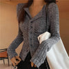Korean Knit Cardigan Women Y2k Clothes V Lapel Long Sleeve Knitted Jumper Collar Sweater Coat Vintage Slim Cardigan