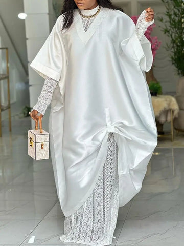 Women Two Pieces Set Dresses Elegant Shiny Dresses Lace Inside Dress Africa Clothing Long Sleeves Autumn Occasion Female