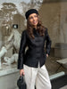 Satin Knot Button Short Coat Women Retro Full Sleeves Waist Cinching Single Breasted Coats Lady Spring Daily Wear