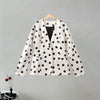 Elegant Dot Shirt Skirts Suit Women Long Puff Sleeve Button V-neck Jacket Mini Skirt Spring Chic 2 Pieces Set Lady