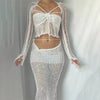 Sexy Sequined Knitted Sweater Party Dresses 3 Piece Skirt Sets Womens Outfits Flare Long Sleeve See Through Clue Wear Dress