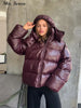 Solid Hooded Padded Jacket Women's Warm Long Sleeve Oversized Jacket Autumn Winter Lady High Street Outerwear