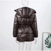 Women's Winter Jacket Hooded Drawstring Zipper Stand-Up Collar Lace Up Winter Jacket Female Loose Casual Chic Jackets For Ladies
