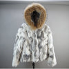 Russian Women Real Rabbit Fur Coats Winter Warm 100% Natural Rabbit Fur Jacket Lady Warm With Raccoon Fur Hooded Outerwear