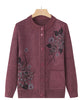 Korean Women's Clothes Knit Woolen Printed Cardigan Coat Middle Aged Mother Knitwear Tops Vintage Grandma Sweater Jacket
