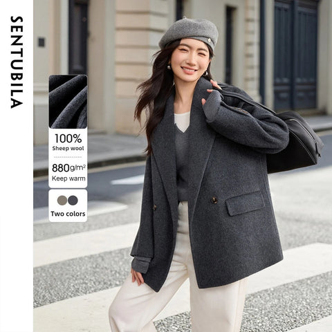 Women's 100% Wool Blazer Tailored Coat Winter Classic Suit Jacket Elegant Lady Warm Windproof Outerwear W54OA8778