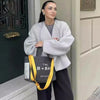 Autumn Grey Woolen Short Overcoats Elegant Female Lapel Full Sleeves Cropped Jacket Lady Commute High Street Outerwear