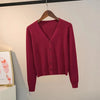 Sweater Knitted Cardigan Button Jacket Spring Autumn V-neck Long Sleeve Casual Short Tops For Women Sweater Grey White