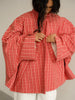 Red Stand Up Collar Plaid Cape Short Trench Coat Women's Windbreaker Long Sleeved Single Breasted Windbreaker Autumn Jacket