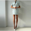 Elegant Women's Printed Buttons Short Dress Waist Cinched Shoulder Pads High Collar Dresses Autumn Lady Holiday Party Robes