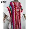 Knitting Rainbow Printing Comfort Warm Winter Holiday Dress Elegant Africa Women Boho Party Long Dress