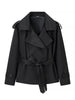 Solid Lace Up Short Windbreaker Women Elegant Full Sleeve Button Loose Chic Trench Coat Office Lady Daily Commute Outwear
