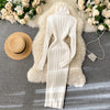 Autumn Winter Twist Women's Wrap Knitted Dresses Long Sleeve Sheath Knitwear Office Bodycon Dress Female
