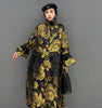 Gold Flowers Jacquard Korean Style Woman Winter Loose Fit Chic Dress Big Size Turtleneck Girls Unique Casual Robe JJXD679