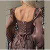 Solid Ruffle Mini Dress U Neck Long Puff Sleeve Tie Neck Tiered Hem Sweet Style Gown Soft Pastel Tones Chic Women Outfit
