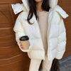 Casual Women's Glossy Hooded Cotton Coats Puffy Stand Collar Zipper Long Sleeve Warm Jackets Winter Lady Down Jacket