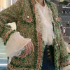 Chic Women Plaids Fringed Jacket Tweed Pearls Buckles Tweed Blazers Gold Silk Retro Checked Coat Spring Fall Cardigan Crop Tops