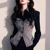 Black Stitching Denim Polo Collar Waist Shirt Woman Autumn Korean Denim Shirt Tops Casual Female Windbreaker