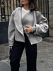 Autumn Grey Woolen Short Overcoats Elegant Female Lapel Full Sleeves Cropped Jacket Lady Commute High Street Outerwear