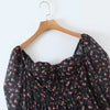 Autumn Women Vintage Floral Print Chiffon Dress Sexy Semi-Sheer Long Sleeve Layered Ruffle Ladies Short Dress
