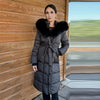Warm Fur Collar Elastic Waist Hooded Coat Women's Elegant Waist-cinching Zippers Long Cotton Coats Winter Lady Outwear