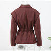 Vintage Oversized Suede Leather Jacket Women Shoulder Pad Full Sleeve One Button Coat autumn Lady Chic Bomber Streetwear